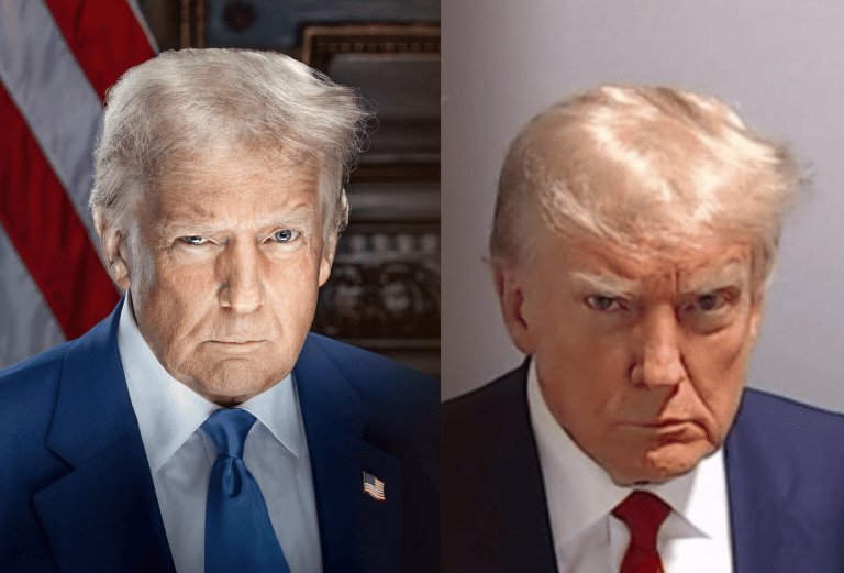 Donald Trump imita la imagen de su ficha policial en su nuevo retrato presidencial