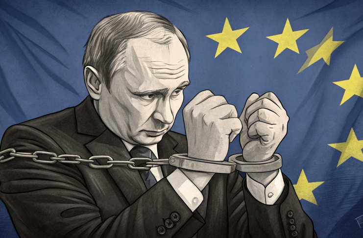 Una hipotética ilustración que muestra al presidente de Rusia, Vladímir Putin, esposado después de ser condenado por el Tribunal Especial para el crimen de agresión contra Ucrania.